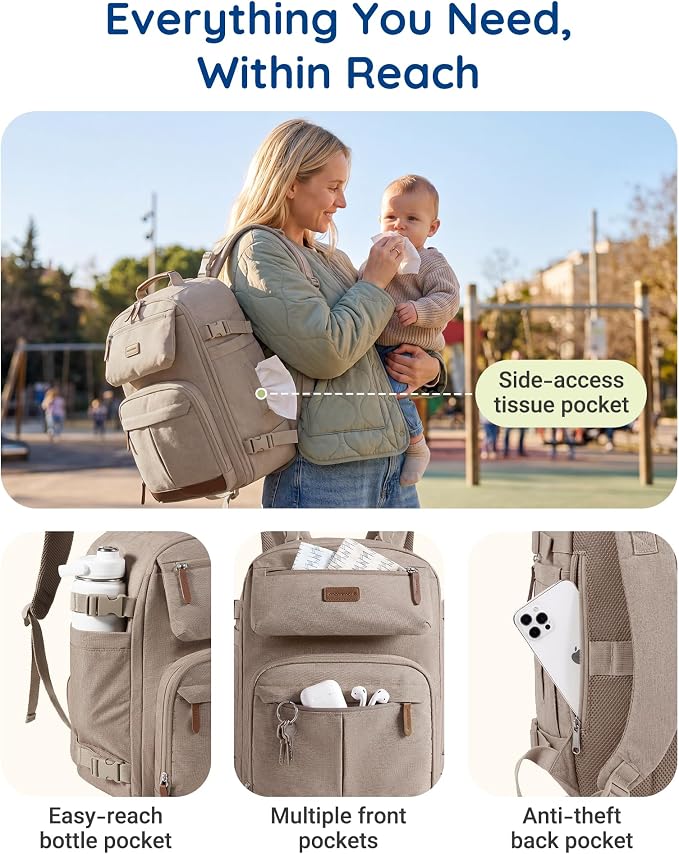 mommore Diaper Bag Backpack Multi-Pocket Travel Baby Bag with Changing Pad | Suitcase-style, Insulated Pockets, Easy-access, Stroller-friendly, for Mom Dad, Travel Essentials, Newborn Baby Shower Gifts - Image 3