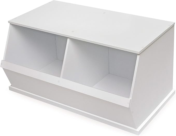 Badger Basket Two Bin Stackable Toy Storage Cubby Organizer - White | Stackable 2-bin storage cubby with solid panels for toys, books & crafts; modular design for expandable organization. by BadgerBasket
