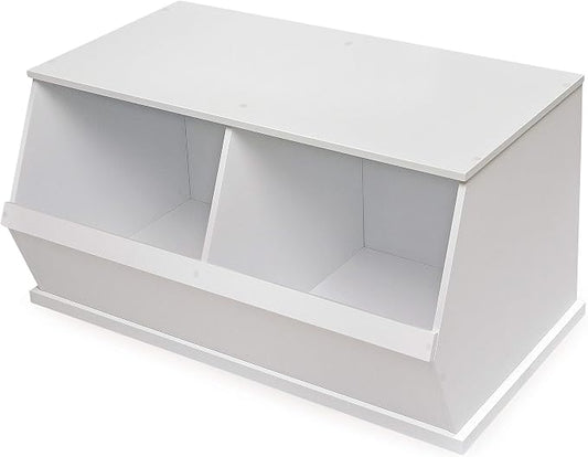 Badger Basket Two Bin Stackable Toy Storage Cubby Organizer - White | Stackable 2-bin storage cubby with solid panels for toys, books & crafts; modular design for expandable organization. by BadgerBasket