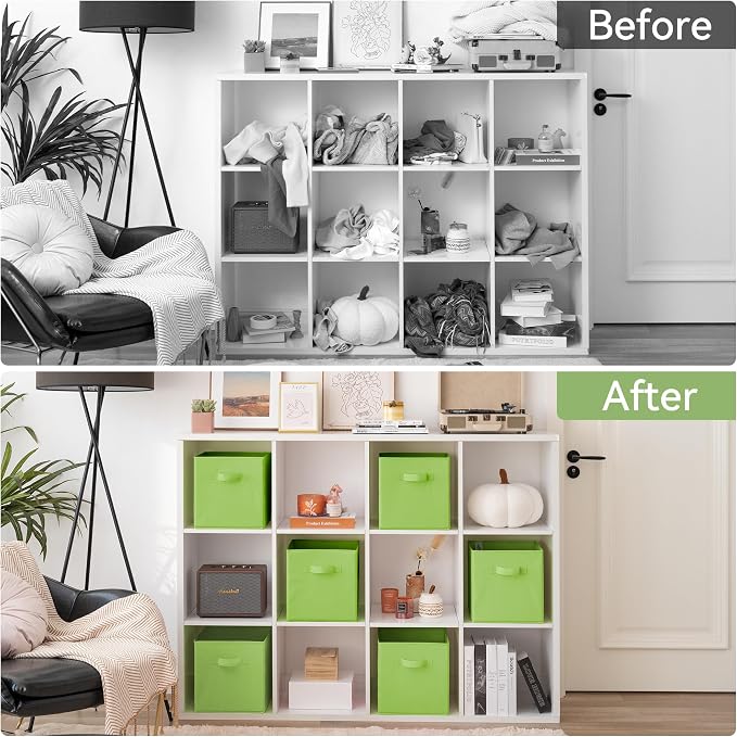GRANNY SAYS Cube Storage Bins, 11 Inch 6-Pack Cube Organizers, Light Green | Collapsible Storage Boxes with Thickened Base Plate, Sturdy Handles, Decorative Baskets for Shelves, Closet - Image 8