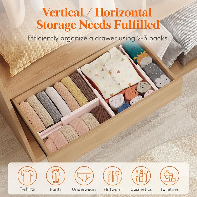 Lifewit 4" High Upgrade Drawer Divider, Adjustable Drawer Organizer Clothes | 9 Pack 11"-17" Expandable Pink Plastic Drawer Separator for Dresser, Kitchen, Closet, Nursery, Office Organization & Storage - Image 5