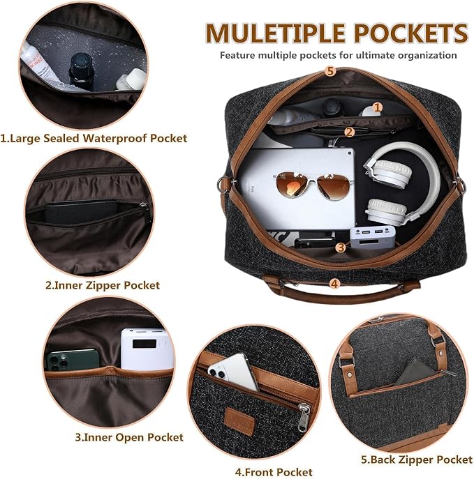 4PCS Weekender Bags for Women Large Overnight Weekend Travel Duffel Bags | Travel Bag Carry-on Tote Hospital Bag with Shoe Compartment Crossbody Toiletry Bag for Travel Business Gym Water Resistant - Image 4