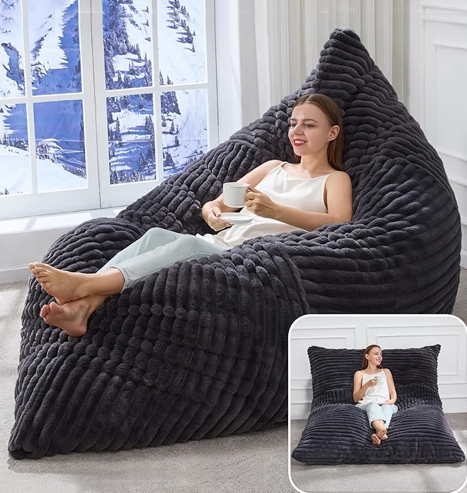 Hobestluk Adult Bean Bag Chair 3 in 1 Convertible Large Bean Bag Sofa | Striped Dark GreyMachine Washable,Removable Cover,Easy Convert And Install, Oversied Floor Bed,For Livingroom Bedroom by YourHomeDeservesMore