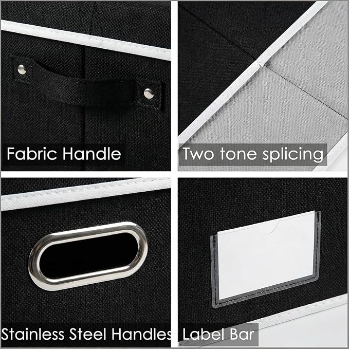Storage Boxes with Lids [3-Pack] Fabric Collapsible Storage Bins Organizer Containers Baskets Cube with Cover for Home Bedroom Closet Office Nursery Black（23.4X15.9X11.5 - Image 6