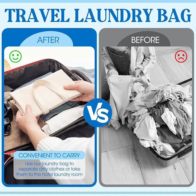 Zhehao 6 Packs Large Canvas Laundry Bags 20" x 28" Cotton Thick Cloth Laundry Bag with Handles & Drawstring Heavy Duty for Basket Hamper college Dorm Apartment Dwellers and Travel(White) - Image 5