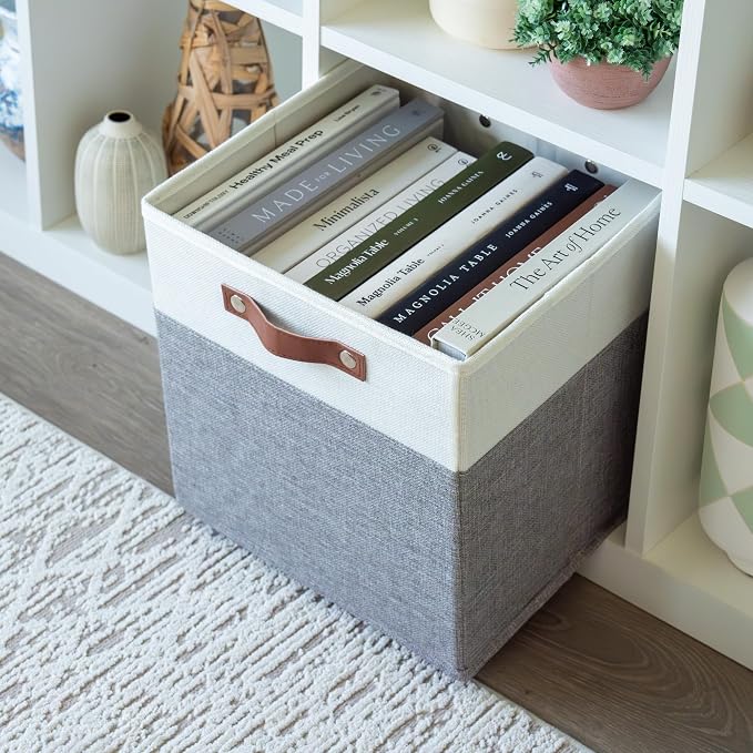 OrganiHaus 12x12 Cube Storage Bins, Set of 4 - Fabric Storage Cubes | Sturdy, holds its shape; odor-free; fits 12-inch cube shelves; vegan leather handles - Image 5