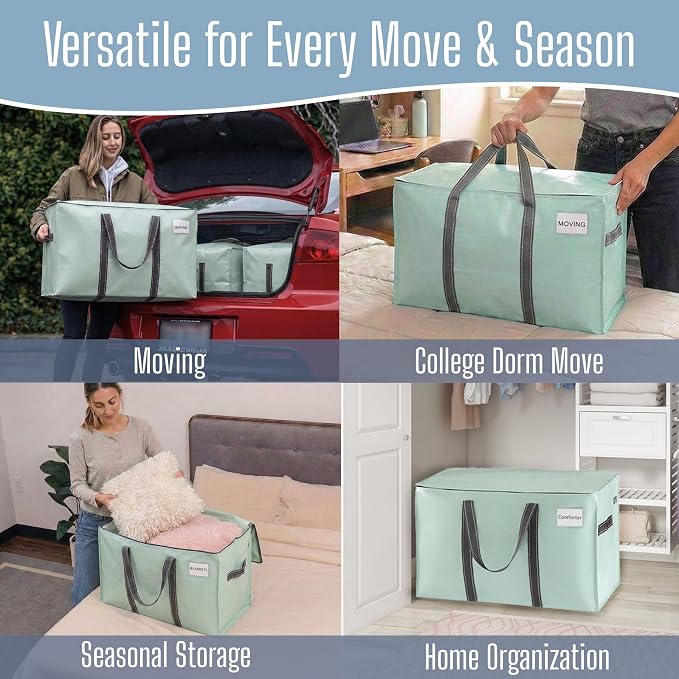 VENO 6 Pack Heavy Duty Moving Bags, Extra Large Storage Bags with Reinforced Handles & Strong Zippers, Foldable & Reusable Moving Box Alternative for Clothes & Dorm Storage - Image 6