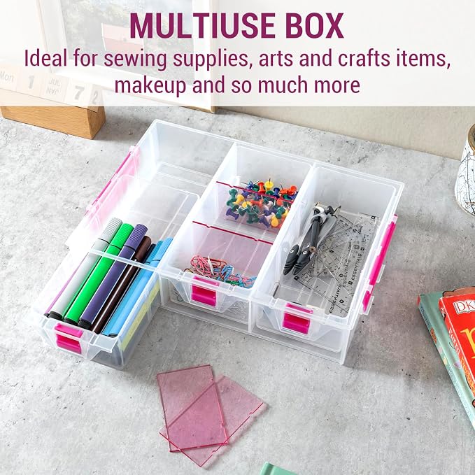 MyGift Stackable Single Tray Add-On for 11-Inch Clear Arts & Crafts Container, 9-Compartment Sewing Supplies Organizer with Removable Dividers for Craft Storage, Includes 3 Drawers - Image 4
