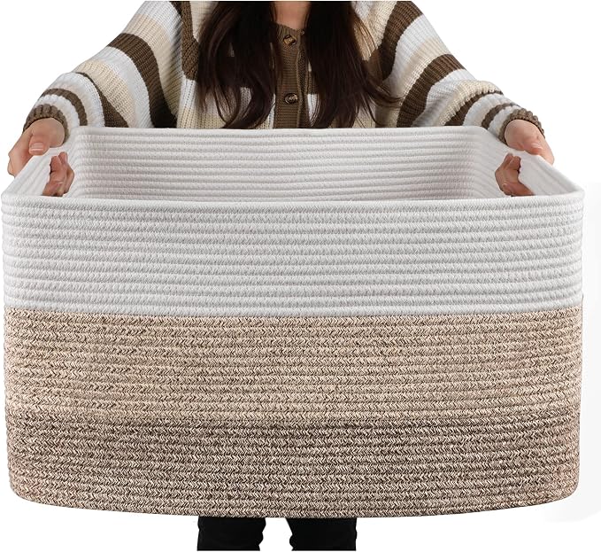 OIAHOMY Large Blanket Basket, 22”x17”x12” Laundry Baskets, Nursery Blanket Storage Living Room, Toy Storage With Handle, Rectangle Woven Baskets-Gradient Yellow by MasterofSpaceOptimization