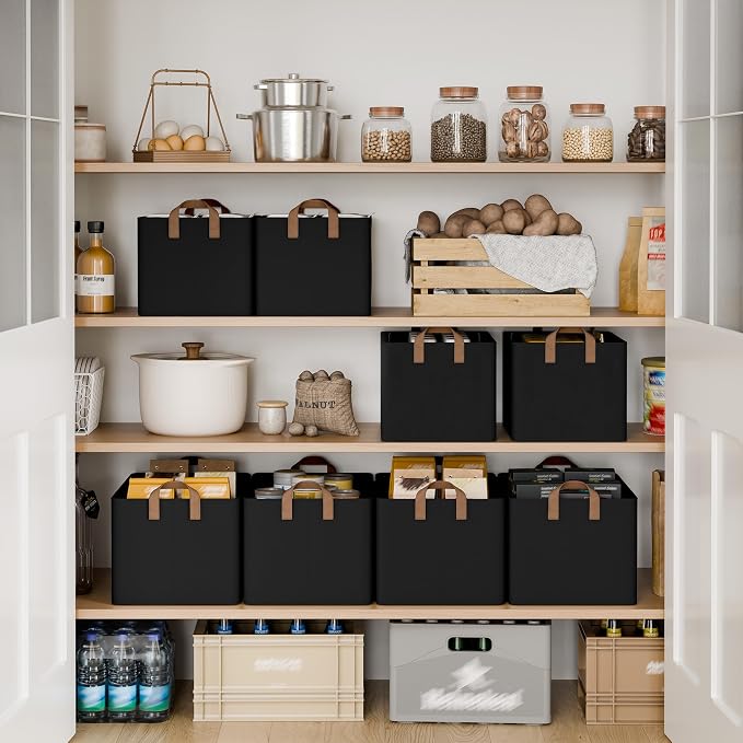 StorageWorks Closet Storage Bins, Black, Large, 2-Pack | With Reinforced PU Handles, Metal Frame, Collapsible, Storage Basket for Shelves, Closet, Holds Clothes, Towels, Blankets - Image 3