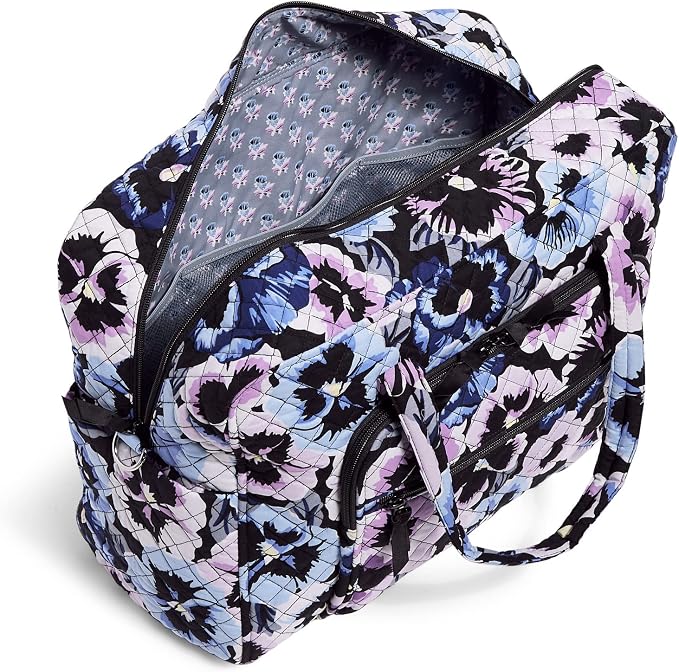 Vera Bradley Women's Cotton Weekender Travel Bag, Plum Pansies - Recycled Cotton, One Size - Image 3