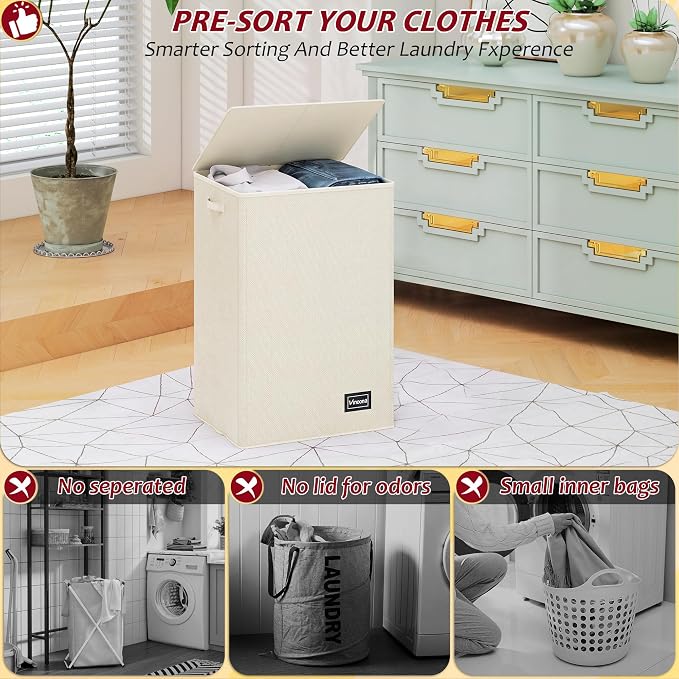 110L Laundry Hamper with Lid, Reinforced Sturdy Large Laundry Hamper with Handle and Lid, Collapsible Clothes Basket Organizer with Removable Liner Bag, Tall Dirty Clothes Bin for Dorm Bedroom - Image 3