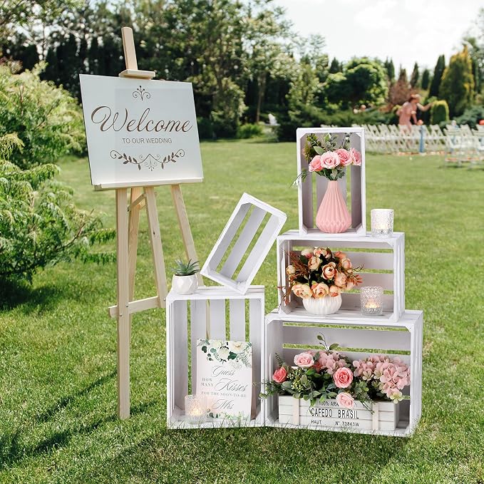 Soaoo 5 Pcs Decorative Nesting Wooden Crates for Storage Display 5 Size Large Small Rustic Wood Decorative Storage Crates with Handle Farmhouse Crate Box Container Made from Pine(Vintage White) - Image 5