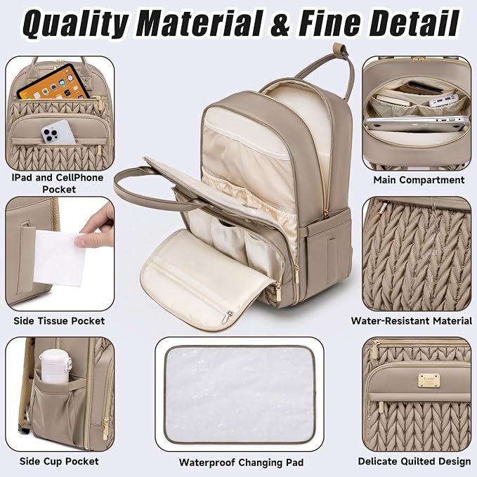 Tealari Diaper Bag Backpack,Stylish Baby Diaper Bag,Waterproof Travel Diaper Backpacks Baby Bags with Changing Pad,Stroller Straps,Insulated Pockets (Khaki) - Image 5