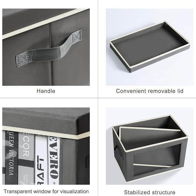 Storage Boxes with Lids - 3 Pack Fabric Clear Window Storage Bins, Collapsible Storage Bins with Lids, Linen Closet Organizer for Clothes, Towel, Blanket, Dark Grey - Image 7