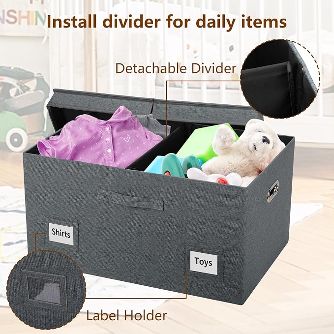 Graciadeco 75 Quarts Extra Large Decorative Storage Bins with Lids, 3 Packs Dark Gray Collapsible Storage Bins with Lids, Stackable Storage Bins Decorative Box Storage With Lid Extra Large | 75 Quarts 3 Pack Dark Gray Collapsible Stackable Linen Fabric... - Image 5