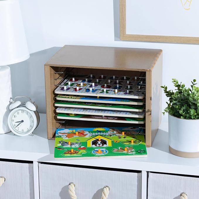 Melissa & Doug Natural Wood Puzzle Storage Case (Holds 12 Puzzles) - Wooden Puzzle Rack Organizer - Image 9
