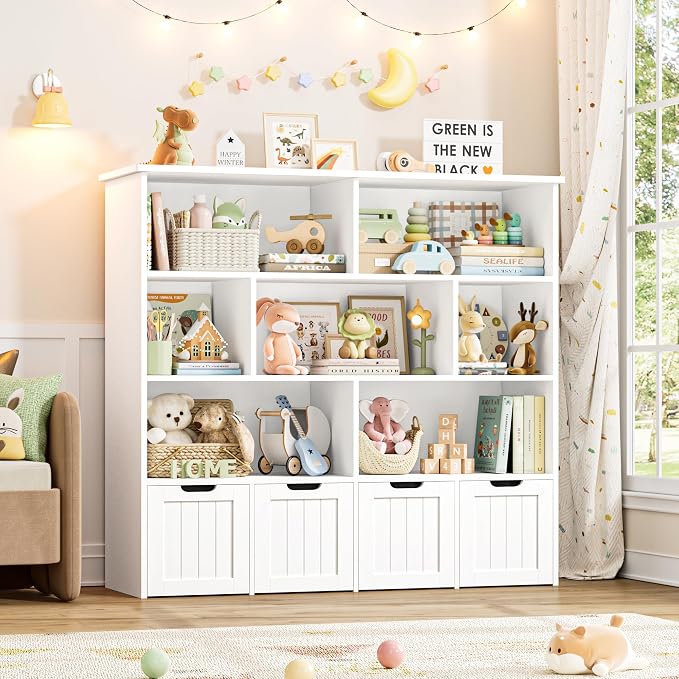 Toy Storage Organizer with Movable Drawer Toy Organizer for Kids | Kids Bookshelf and Toy Chest Storage with Hidden Wheels, Toy Organizers and Toy Storage for Playroom, White - Image 3