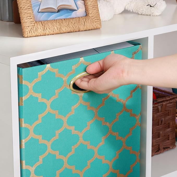 Posprica 13x13x13 Storage Cube Bins, Collapsible Storage Bins Fabric Storage Cubes Organizer Baskets Box Drawers for Shelves, Closet, Wardrobe, Bookshelf, Cabinet, Sky Blue/Gold Lantern, 4 Pack - Image 6
