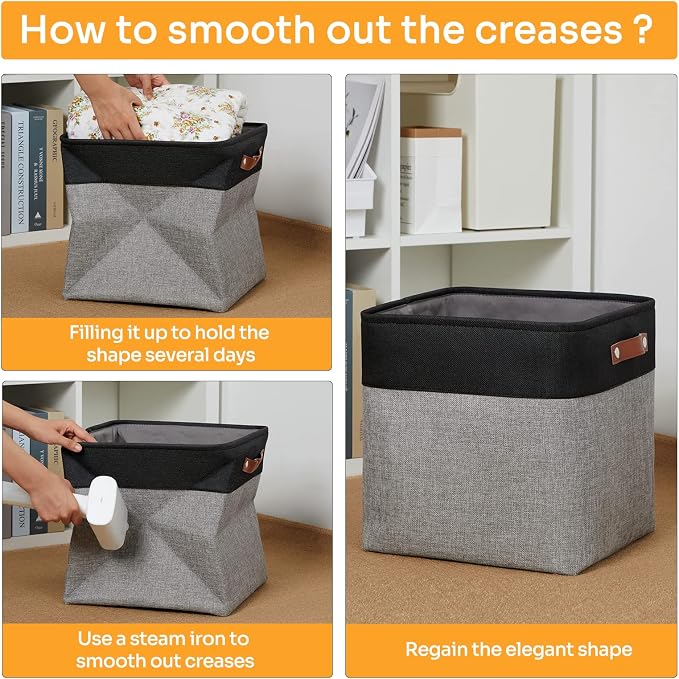 DULLEMELO Storage Bins for Organizing,Closet Storage Baskets for Gift Empty,Large Linen Canvas Storage Bins with Handles for Home Office Toys Shelves(Black&Grey, 13 inch Cube) - Image 5