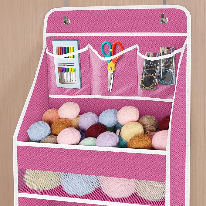 Univivi Fabric Over Door Hanging Organizer for Baby Nursery, Pink, 6-Shelf | Door Storage with Large Capacity Breathable Mesh Pockets, Over Door Storage Organizer for Baby Essential, Bedroom, and Dorm - Image 4