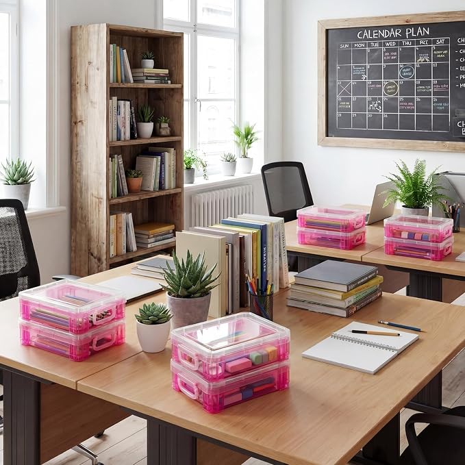Suzile 40 Pcs Plastic Crayon Boxes Holds 24 Crayon with Snap Lid Storage Container Clear Stackable Case for School Office Classroom Supplies Pen Pencil Craft(Red) - Image 6