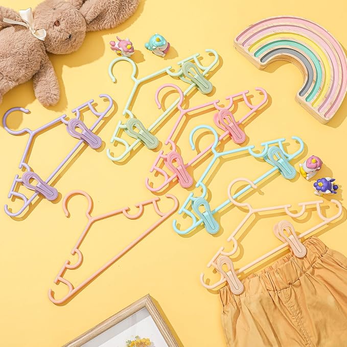 Hsei Baby Hanger with Clip for Pant,30 Packs Total,Macaron Color,10.6 Inch | 10 Kids Plastic Hanger with 20 Clips for Newborn, Nursery, Daycare, Preschool, Closet, Wardrobe Organizer for Baby Shower - Image 7
