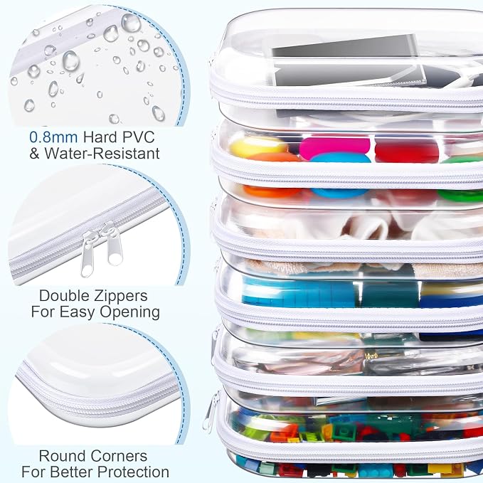Sanwuta 6 Clear Hard Zipper Case,Clear,7.87 x 5.9 x 2 Inch | Pencil Case Pouches, Plastic Zipper Pouches, Makeup Bag, Toiletry Diaper Bag, Travel Toy Storage, Waterproof Organizer Bins - Image 3