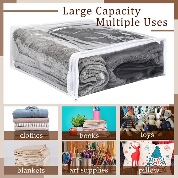 Kingdder 16 Pcs Clear Zippered Storage Bags Plastic Sweater Bag with Zipper | 12 x 12 x 4 Inch Vinyl Sheet Organizer and Storage for Clothing Blankets Sheet Linen Bed Pillow Cube Organizer - Image 6