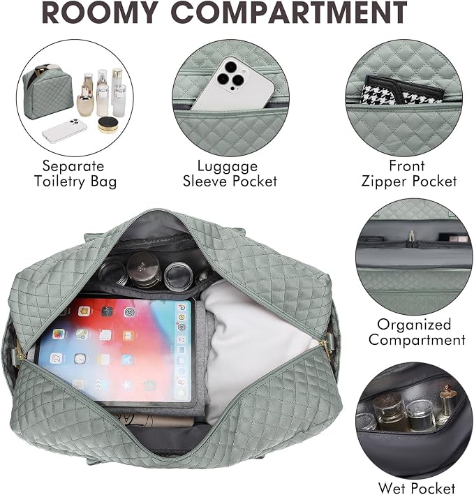 Large Women Travel Duffle Bag, Weekender Bags for Women with Shoe Compartment, Carry on Overnight Bag with Toiletry Bag, Gym Duffel Bag with Wet Pocket, Hospital Bags for Labor and Delivery 3 PCS Set - Image 4