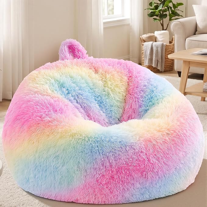 Stuffed Animal Storage Bean Bag Chair Cover, Soft Bean Bag Cover | Fluffy Faux Fur Stuffed Animal Storage Chair, Non-Slip Bottom, Fill with Plush Toys or Blankets, for Adults Teens Kids Girls by AZHCHKE