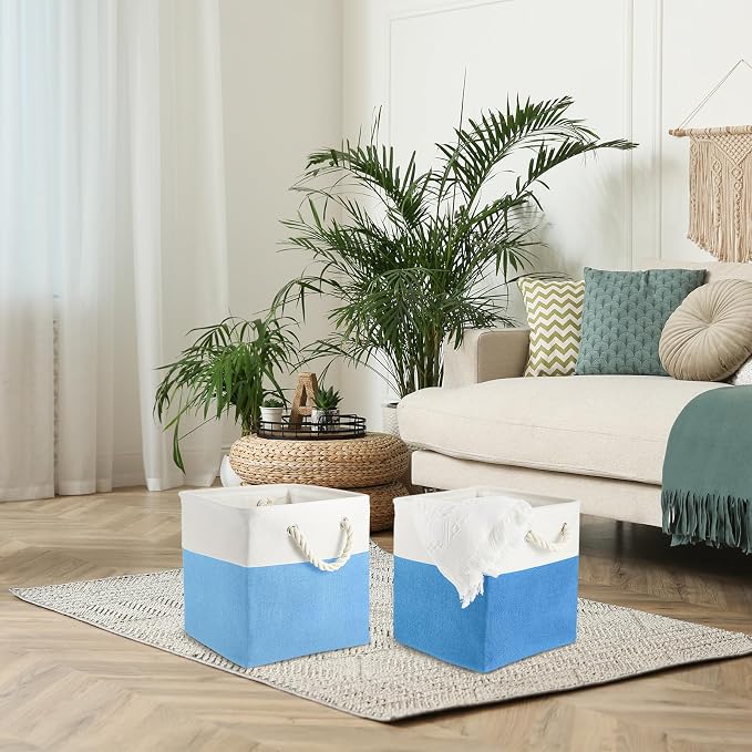 6 Pack 11x11 Inch Blue Cube Storage Bins Fabric Square Cube Baskets Handle | Blue Foldable Organizer with Sturdy Handles, Home Closet Bin for Shelves, Durable Cube Baskets Bulk for Home Storage - Image 6