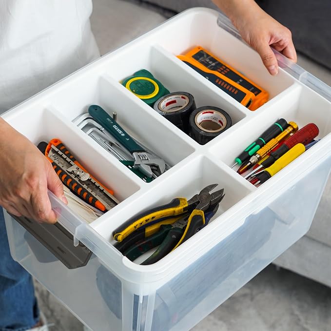 Citylife 32QT 4Packs Clear Craft Organizers and Storage Box with Tray | Stackable Art Supply Organizer Storage Bins with Lids for Beads, Markers, Sewing, Tools, Clothes, Files, Office Supplies - Image 7