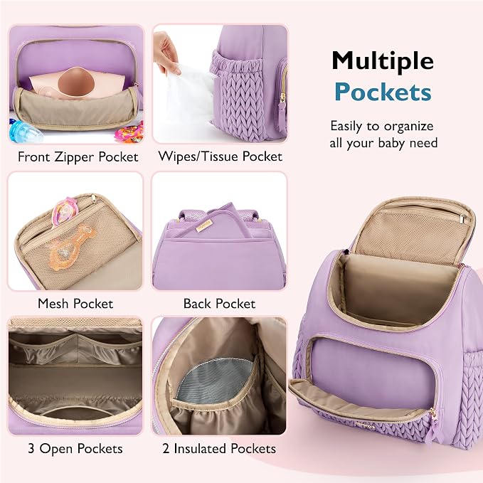 mommore Diaper Bag Backpack, Stylish Mini Travel Bag with Changing Pad | Insulated Pockets & Stroller Straps; small diaper backpack, compact maternity bag for baby essentials, hospital & daily work - Image 5
