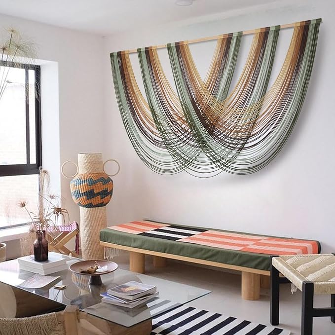 Macrame Wall Hanging Large Boho Wall Decor Yarn Wall Art Tapestry 57"W*31"L | Modern Home Decor, for Nursery Bedroom Decoration, Soft Fiber Art, Statement Wall Hanging, Ready To Hang - Image 4