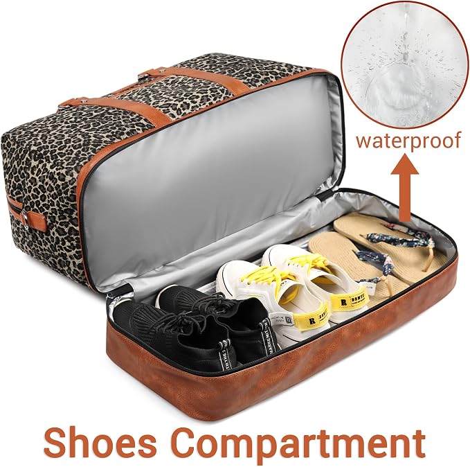 Weekender Bag for Women, Large Overnight Bag Canvas Travel Duffel Bag Carry On Tote with Shoe Compartment 21" 3Pcs Set - Image 2