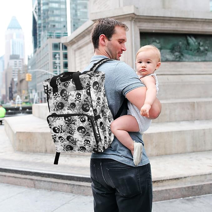 MNSRUU Diaper Bag Skulls Black Grey Paisley Diaper Bag Backpack Multifunction Travel Diaper Bag Tote Large Capacity Diaper Changing Backpacks for Moms Dads - Image 7