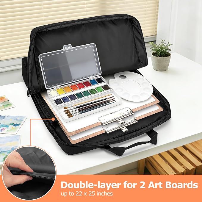 HODRANT 22 X 25 Art Portfolio Case with Handles & Adjustable Shoulder Strap | Artist Carrying Bag for Artwork Poster Sketch Drawing Canvas Photography, Double-Layer Art Supply Tote Organizer, Bag only - Image 2