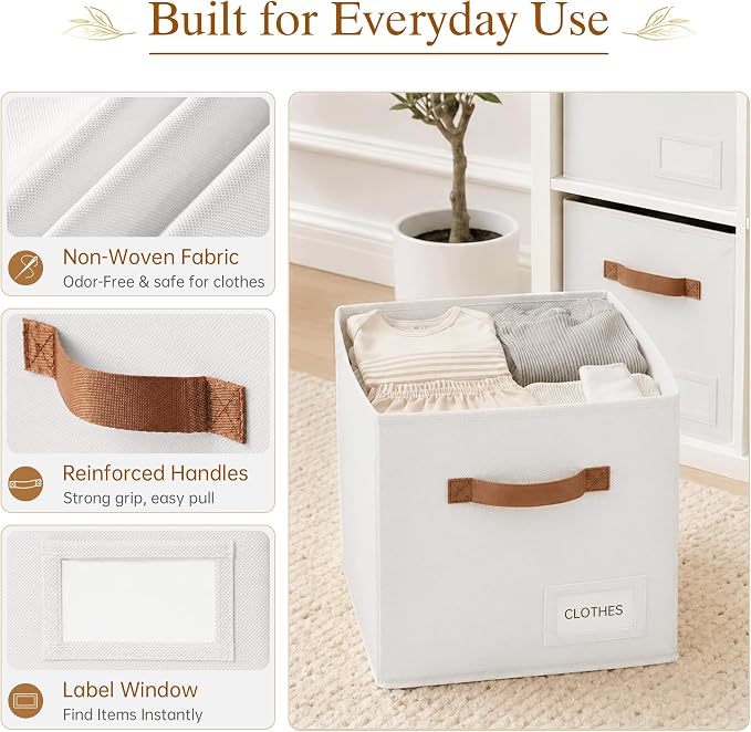 Storage Cubes 8 Pack, 11 Inch Fabric Storage Cubes Organizer Bins with Labels, Odor-Free & Sturdy PP Structure, Cubby Baskets for Closet, Shelves, Toys & Nursery (White) - Image 3