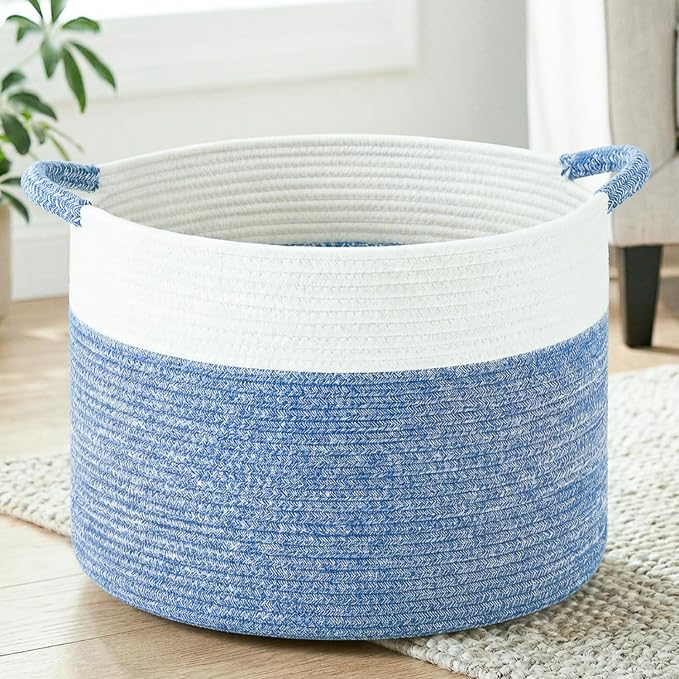 Artfeel 70L Large Cotton Rope Basket, Decorative Woven Blanket Storage for Living Room, Boho Toy Storage & Toy Box for Kids, Versatile Laundry Basket & Nursery Hamper for Blankets(DenimBlue) by Artfeel