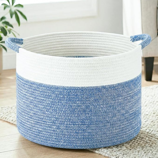 Artfeel 70L Large Cotton Rope Basket, Decorative Woven Blanket Storage for Living Room, Boho Toy Storage & Toy Box for Kids, Versatile Laundry Basket & Nursery Hamper for Blankets(DenimBlue) by Artfeel