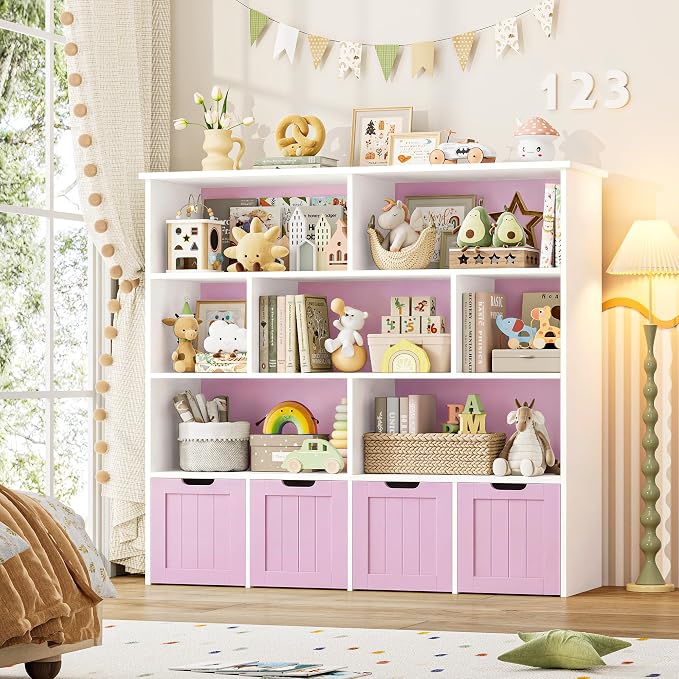 Toy Storage Organizer with Movable Drawer Toy Organizer for Kids | Kids Bookshelf and Toy Chest Storage with Hidden Wheels, Toy Organizers and Toy Storage for Playroom, Pink - Image 5