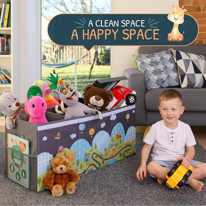 SoftOwl Extra Large Toy Storage Organizer with Lid - Sturdy, Collapsible Toy Chest Storage Box with Cute Design - Toys Bin with Dividers for Kids, Boys, Girls, Nursery, Bedroom, Play room 37"x16"x14" - Image 5