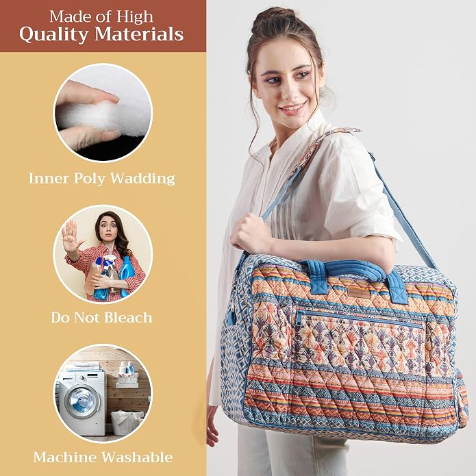 Maison d' Hermine Weekender Bags for Women Cotton Quilted Duffel Overnight Luggage Weekend Bag for Men Gym Gifts Travel | Overnight Luggage Weekend Bag for Men Gym Sports Gifts Duffle bag Business Travellers Trip Spring Summer - Image 2