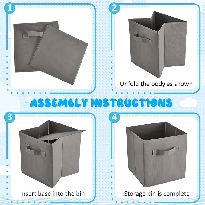 Yinder 12 Pcs Cube Storage Bin Grey 10.5''x10.5''x11'' Black Beige Storage Bins for Playroom Decor Colorful Bins for Kids Foldable Baskets for Nursery Organizer Boxes Fabric Boxes - Image 6