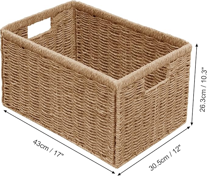 2 Packs Large Wicker Storage Basket, Closet Storage Baskets Bins for Shelves, Decorative Collapsible Baskets for Organizing Clothes Toy Nursery Bathroom Organizers and Storage, Natural - Image 3
