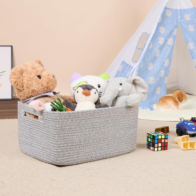 MiniArk Large Storage Baskets for Shelves, 17 x 13 x 7.5” Closet Organizers Bins for Clothes Blanket Towels, Baby Nursery, Toy Baskets Box, Woven Rope Baskets, 3 Packs Mixed Grey - Image 5