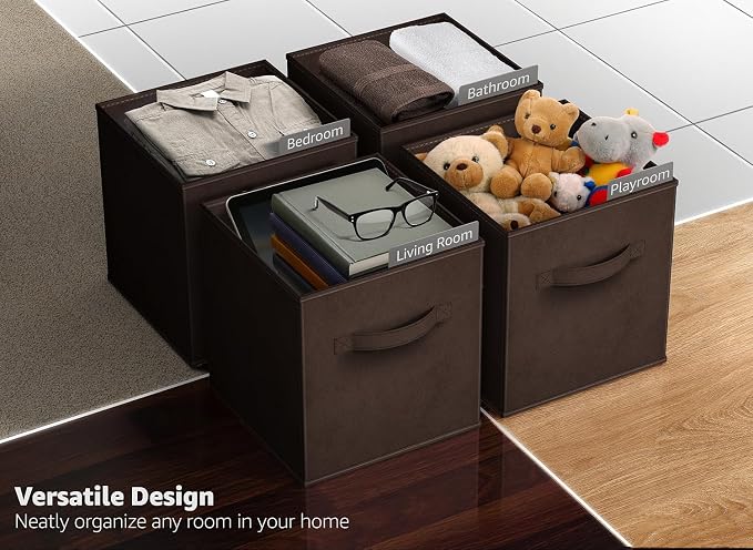 Sorbus Foldable Storage Cubes - 6 Fabric Baskets for Organizing Pantry, Closet, Shelf, Nursery, Playroom, Toy Box, Cubby -11 Inch Dual Handle Collapsible Closet Organizers and Storage Bins (Chocolate) - Image 5