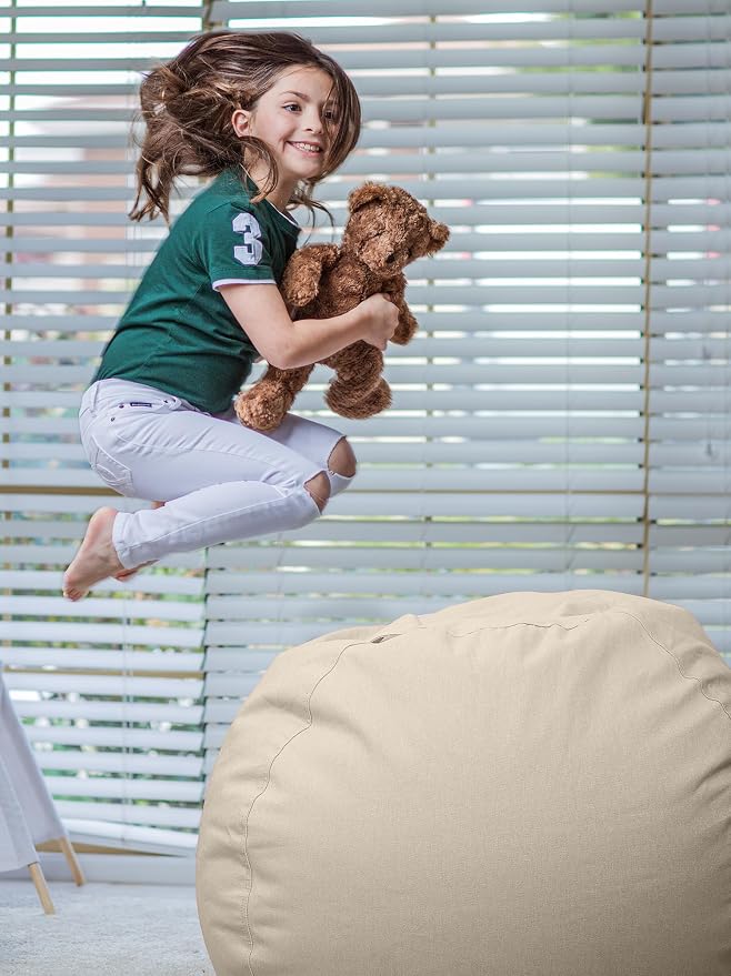 WEKAPO Stuffed Animal Storage Bean Bag Chair Cover for Kids | Stuffable Zipper Beanbag for Organizing Children Plush Toys Large Premium Cotton Canvas (Almond Oil, X-Large) - Image 6