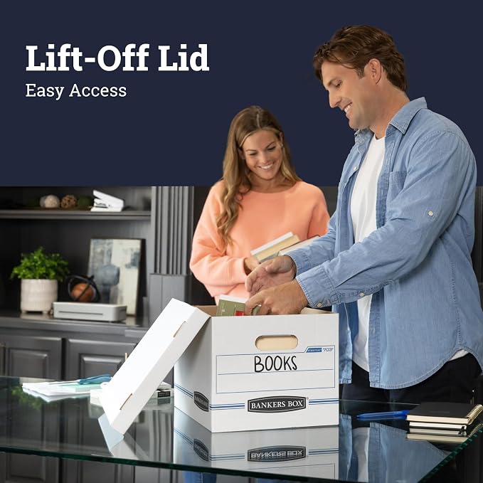 Bankers Box 12-Pack Basic-Duty File Storage Box with Lid, Letter/Legal | Tame everyday paperwork with affordable file boxes, lift-off lids, and reinforced handles for simple record storage. - Image 4